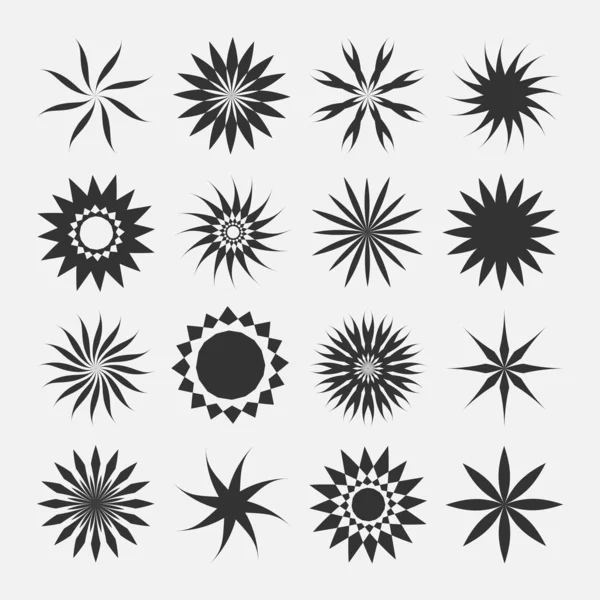 Set of vector creative decorative icons - minimal floral geometric design. Round flower signs. — Stock Vector