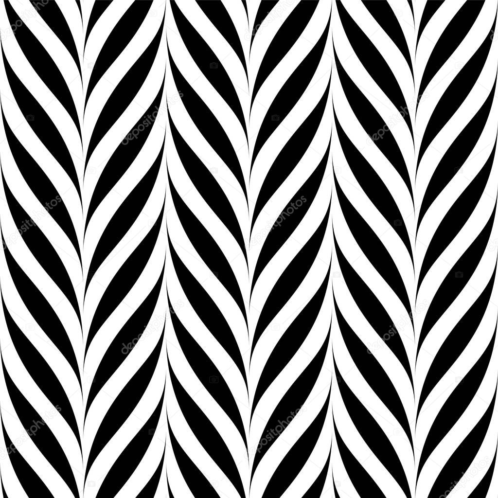 Vector seamless floral pattern. Weave striped black and white texture. Abstract monochrome plant background