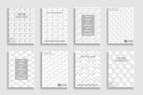 Collezione di copertine con texture bianche, poster, modelli, cartelli, brochure, banner, volantini, sfondi. Design geometrico 3d con forme creative — Vettoriale Stock