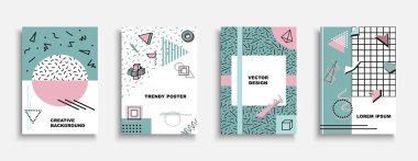 Çağdaş vektör rengi kapakları, şablonlar, posterler, pankartlar, broşürler, afişler, el ilanları vs. Sanat modası geçmişi. Soyut moda tasarımı 80-90 'lar