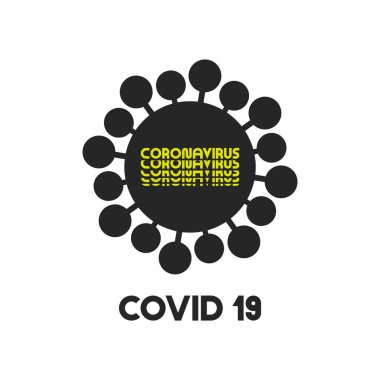 Minimalist yazı dizaynlı virüs çizgi film ikonu. Vektör bakteri sembolü. Basit hücre işareti. Coronavirus, ncov, covid - 19 logo
