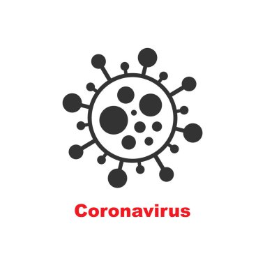 Minimalist yazı dizaynlı virüs çizgi film ikonu. Vektör bakteri sembolü. Basit hücre işareti. Coronavirus, ncov, covid - 19 logo