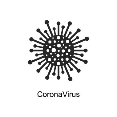 Minimalist yazı dizaynlı virüs çizgi film ikonu. Vektör bakteri sembolü. Basit hücre işareti. Coronavirus, ncov, covid - 19 logo