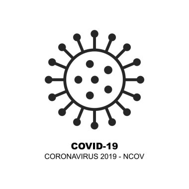 Minimalist yazı dizaynlı virüs çizgi film ikonu. Vektör bakteri sembolü. Basit hücre işareti. Coronavirus, ncov, covid - 19 logo