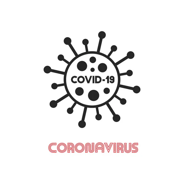 Virus cartoon icon with minimalistic inscription design. Vector bacteria symbol. Simple cell sign. Coronavirus, ncov, covid - 19 logo — Stock Vector