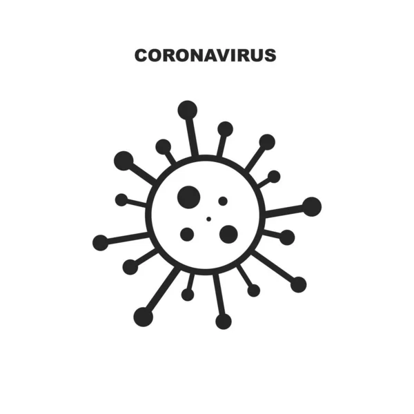 Εικονίδιο κινουμένων σχεδίων του ιού με μινιμαλιστικό σχέδιο επιγραφή. Σύμβολο διανυσματικών βακτηρίων. Απλό σήμα κινητού. Coronavirus, ncov, covid - λογότυπο 19 — Διανυσματικό Αρχείο