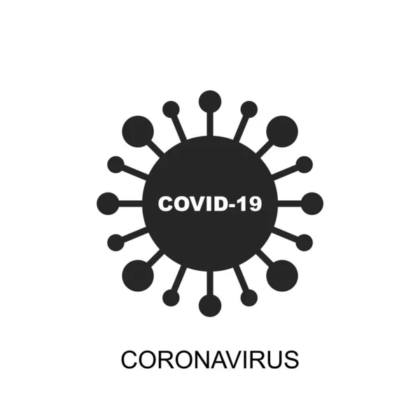 Virus cartoon icon with minimalistic inscription design. Vector bacteria symbol. Simple cell sign. Coronavirus, ncov, covid - 19 logo — Stock Vector