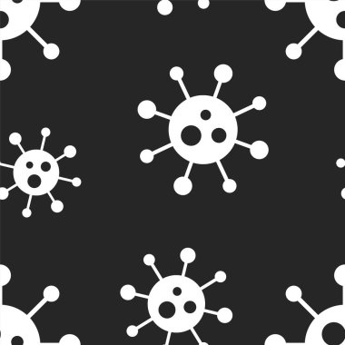 Vektörsüz virüs deseni. Çizgi film siyah beyaz hücre tasarımı. Sanatsal, bitmeyen bakteri arka planı. Coronavirus, covid-19, basit parmak izi.