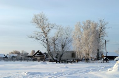 Köyün eteklerinde soğuk kış günü