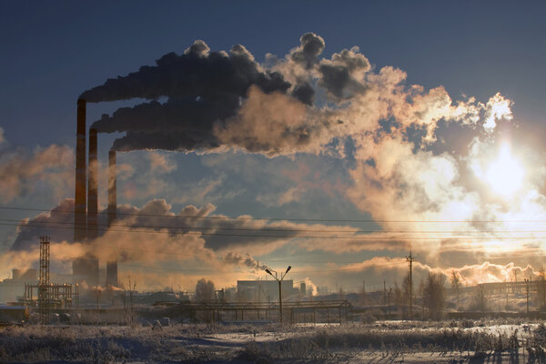 cold winter morning near the energy industries
