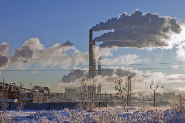 cold winter morning near the energy industries