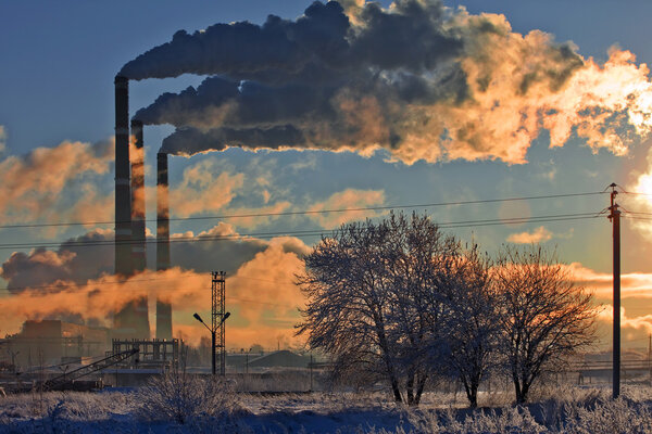 cold winter morning near the energy industries