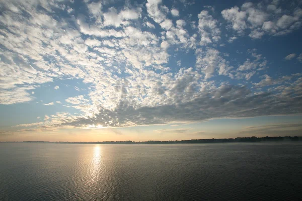 Beautiful Summer Landscape Beautiful Sunset River Beautiful Clouds Trees Shore — Stock Photo, Image