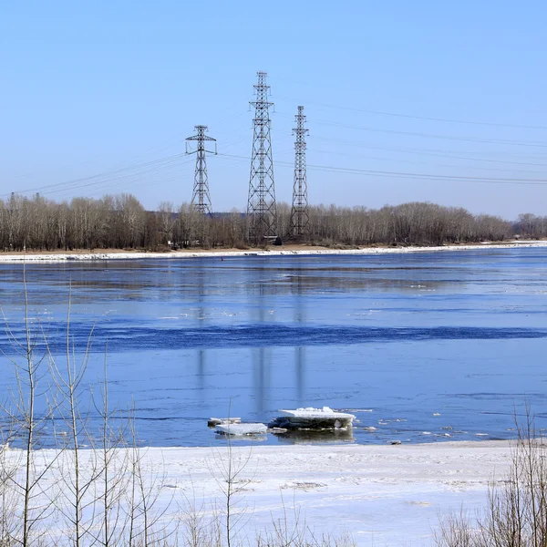 Paesaggio Ghiaccio Deriva Sul Fiume All Inizio Della Primavera Una — Foto Stock