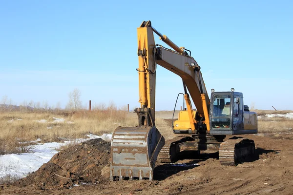 Close Excavator River Bank Early Spring — Stock Photo, Image