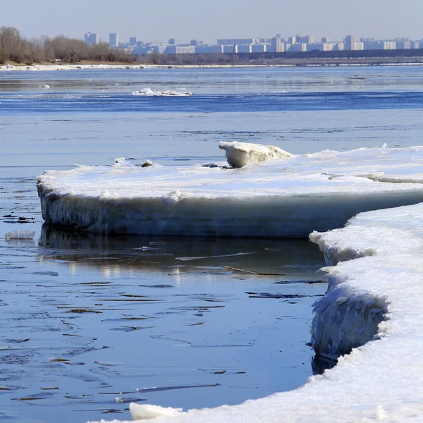 Landscape Ice Drift River Early Spring Sunny Day — Stock Photo, Image