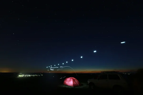Peisaj Cerul Înstelat Noapte Muntele Chater Tau Tatarstan Rusia — Fotografie, imagine de stoc