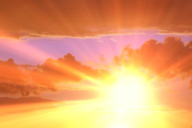 Gündoğumu günbatımı, bulutlar, ışık ışınları ve diğer atmosferik etkisi ile