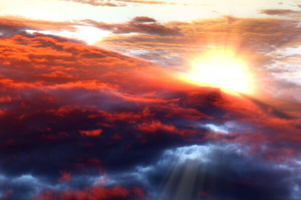 Sunset , sunrise with clouds, light rays and other atmospheric effect