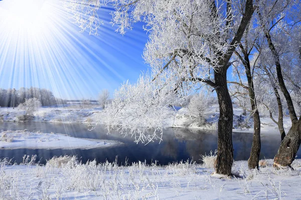 Fog over winter river — Stock Photo, Image