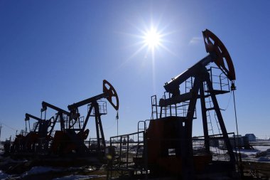 bir alan bahar içinde petrol pompaları
