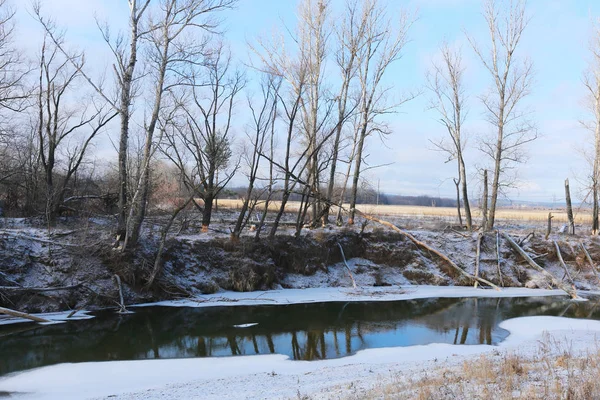 Primera nieve en el río — Foto de Stock