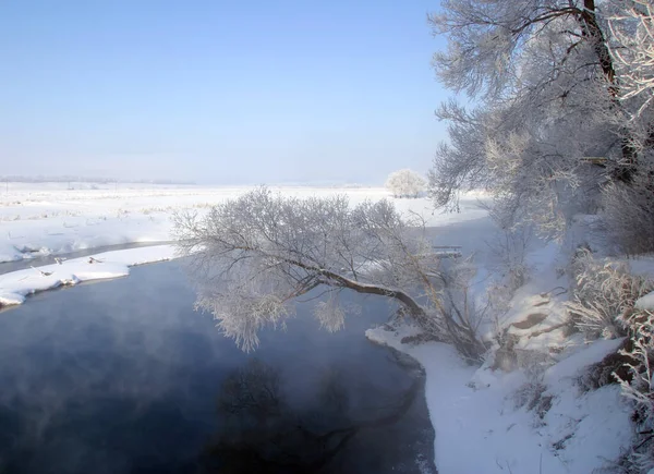 Winter Walk River Misty Morning — Stock Photo, Image