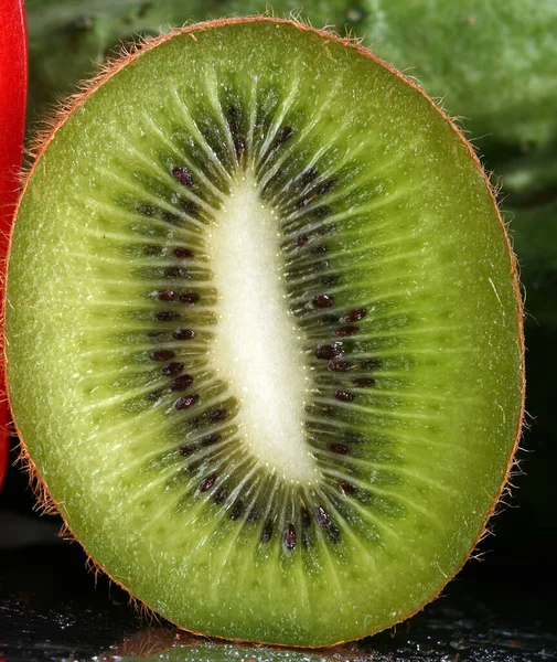 Makro Geschnittene Reife Grüne Früchte Kiwi Studio — Stockfoto