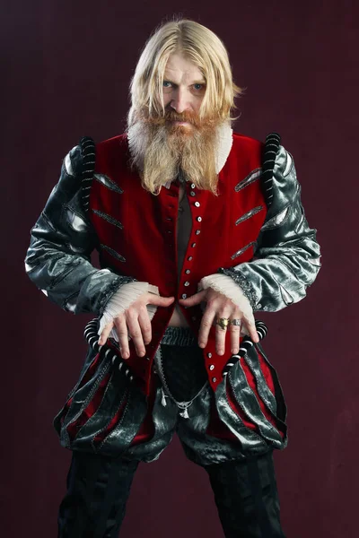 Retrato Hombre Adulto Con Una Larga Barba Bigote Traje Medieval — Foto de Stock