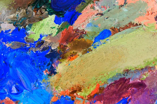 Macro Artist Palette Texture Mixed Oil Paints Different Colors Saturation — Stock Photo, Image