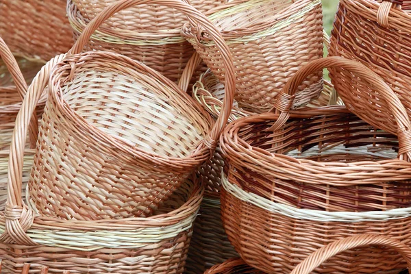 Close Rieten Manden Andere Artikelen Gemaakt Van Natuurlijke Materialen — Stockfoto