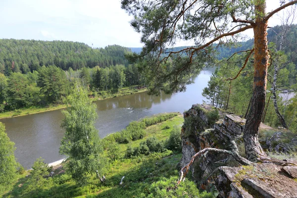 Summer Mountain Landscape Idrissova Cave Urals River Forest Sunny Day — Stock Photo, Image