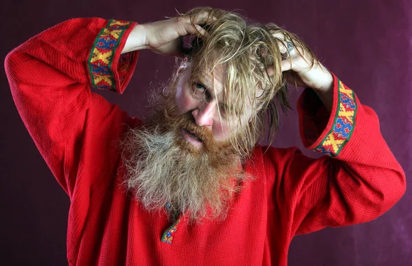 Retrato Cerca Los Bendecidos Con Una Larga Barba Bigote Cabello —  Fotos de Stock