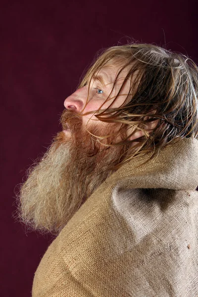 Close Portret Profiel Van Gezegende Met Een Lange Baard Een — Stockfoto