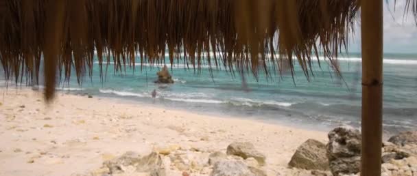 Pěkný Letní Záběr Pohyb Zoomout Přes Doškovou Střechu Oceánu Obrovskými — Stock video