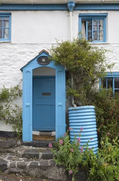 White-washed, casa de campo de pedra, Cadgwith, Cornualha, Inglaterra — Fotografia de Stock