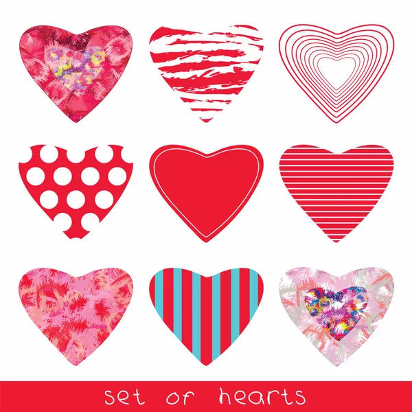 Набор красных и векторных сердец Стоковая Иллюстрация
