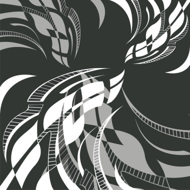 Koyu gri arkaplanda soyut açık gri ve beyaz elementler