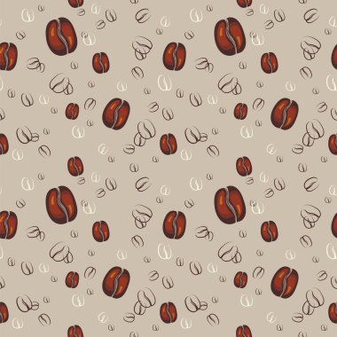 Gri arka planda kahve çekirdekleri olan pürüzsüz bir doku. Yaratıcı tasarım kafe fikri. Kahve ya da herhangi bir sıcak içecek ikonu