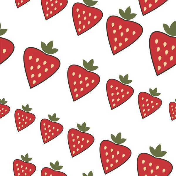Vector Nahtlose Textur Mit Stilvollen Erdbeeren Auf Weißem Hintergrund — Stockvektor