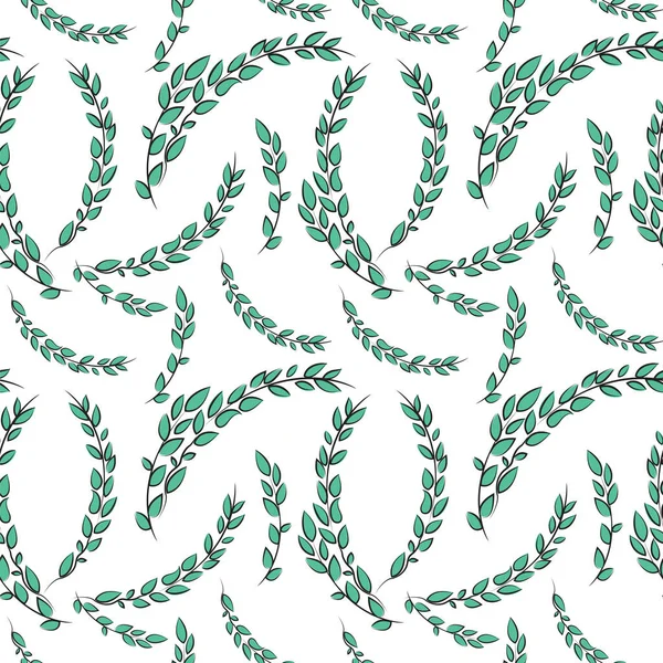 Textura Sin Costura Vectorial Con Elegantes Ramas Verdes Planas Sobre — Vector de stock