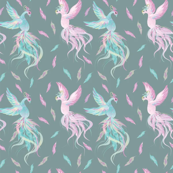 Texture Vectorielle Sans Couture Avec Des Oiseaux Feu Violets Bleus — Image vectorielle