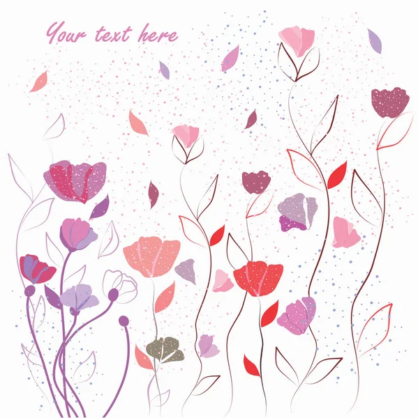 白い背景に色とりどりの花や紫色の看板を持つベクトル画像 休日の花カード — ストックベクタ