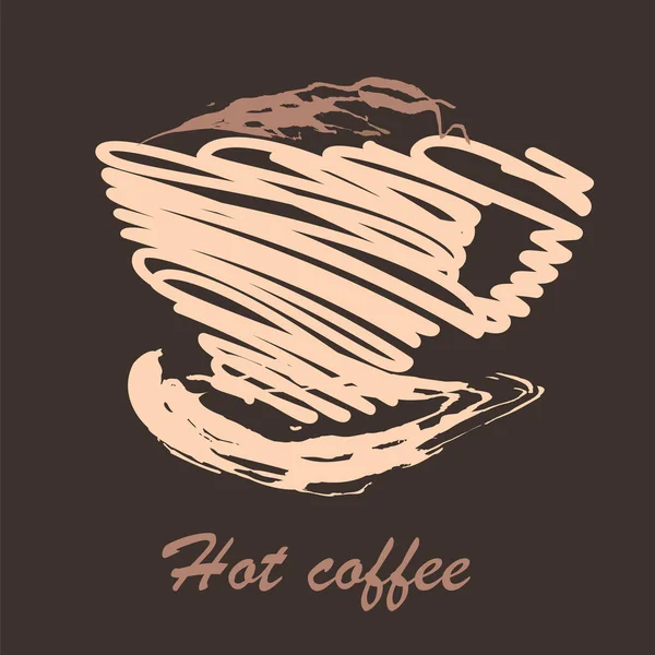 Vector Stylische Heiße Kaffeetasse Auf Dunkelbraunem Hintergrund Mit Schild Kreative — Stockvektor