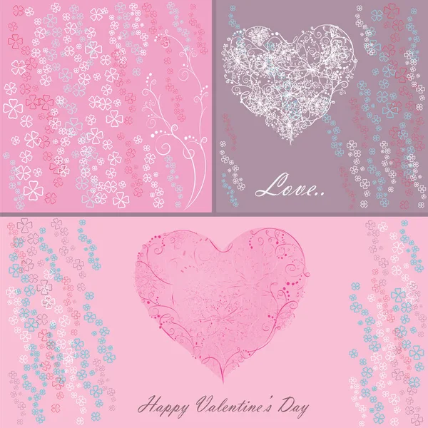 День Святого Валентина Барвистими Квітами Серцями Рожевому Сірому Фоні День — стоковий вектор