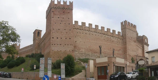 Paredes Externas Com Torres Cadarços Redor Aldeia Gradara — Fotografia de Stock