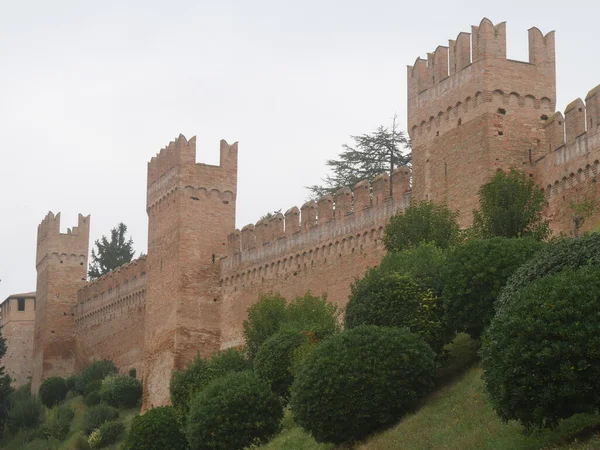 Paredes Externas Com Torres Cadarços Redor Aldeia Gradara — Fotografia de Stock