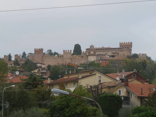 Panorama Gradara Village Walls Towers Fortress Hill Roofs Houses — Stock Photo, Image