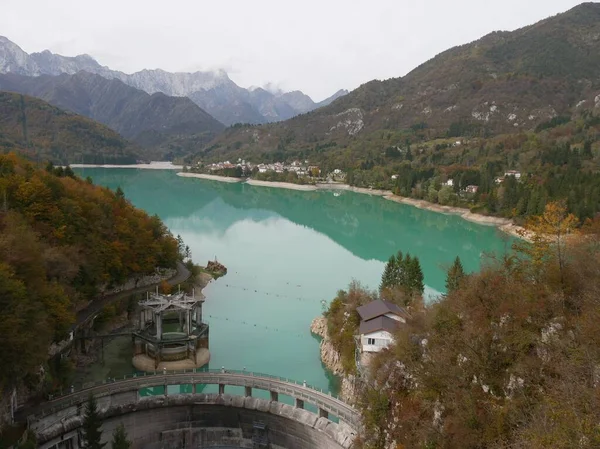 Barcis Lake Panorama Över Sjön Och Vattenkraftverket Den Första Belvedere — Stockfoto