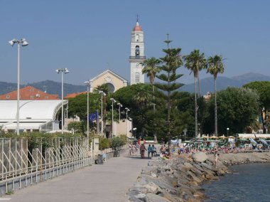 Diano Marina pier with the beach in the background clipart
